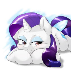 Size: 1000x1000 | Tagged: safe, artist:ushiro no kukan, rarity, pony, unicorn, lying down, prone, solo