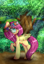 Size: 2222x3169 | Tagged: safe, artist:kilamuri, fluttershy, pegasus, pony, female, floral head wreath, mare, solo