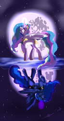 Size: 1024x1918 | Tagged: safe, artist:scatteredlove, princess celestia, princess luna, alicorn, pony, crying, duality, lullaby for a princess, moon