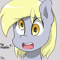 Size: 1280x1280 | Tagged: safe, artist:palpe, derpy hooves, confused, female, mare, muffin, muffins fuel, open mouth, random, that pony sure does love muffins, this will end in tears