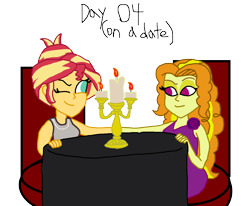 Size: 1620x1333 | Tagged: safe, artist:ktd1993, adagio dazzle, sunset shimmer, equestria girls, beauty and the beast, female, lesbian, lumiere, one eye closed, shipping, simple background, sunsagio, transparent background, wink