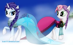 Size: 3072x1920 | Tagged: safe, artist:brab777, rarity, sweetie belle, pony, unicorn, anna, elsa, frozen (movie), older, princess anna belle, queen elsarity