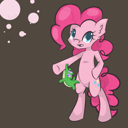 Size: 3000x3000 | Tagged: safe, artist:skune, gummy, pinkie pie, pony, bipedal, cute, smiling