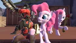 Size: 1024x576 | Tagged: safe, pinkie pie, earth pony, pony, crossover, female, mare, pink coat, pink mane, pyro, team fortress 2