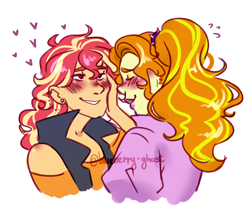 Size: 1024x853 | Tagged: safe, artist:ghostofblueberries, adagio dazzle, sunset shimmer, better together, equestria girls, blushing, female, hand on cheek, heart, lesbian, shipping, sunsagio