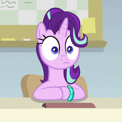 Size: 1080x1080 | Tagged: safe, screencap, starlight glimmer, pony, unicorn, student counsel, cropped, female, i've seen some shit, mare, solo, starlight glimmer is best facemaker, wide eyes