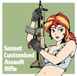 Size: 867x859 | Tagged: safe, artist:z-y-c, sunset shimmer, human, assault rifle, female, fn scar, gun, humanized, rifle, solo, weapon