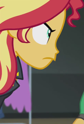 Size: 491x720 | Tagged: safe, screencap, sunset shimmer, better together, equestria girls, rarity investigates: the case of the bedazzled boot, cropped, female, stare, stare down