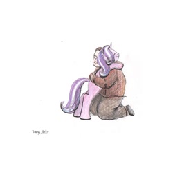 Size: 1080x1080 | Tagged: artist needed, safe, starlight glimmer, human, pony, unicorn, eyes closed, hug, smiling, traditional art