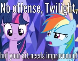 Size: 447x352 | Tagged: safe, derpibooru import, screencap, rainbow dash, twilight sparkle, twilight sparkle (alicorn), alicorn, pegasus, pony, the lost treasure of griffonstone, female, frown, image macro, mare, meme, open mouth, wide eyes