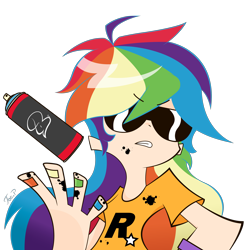 Size: 2770x2800 | Tagged: safe, artist:joemasterpencil, derpibooru import, rainbow dash, human, humanized, panty and stocking with garterbelt, rockstar, rockstar games, simple background, solo, spray can, spray paint, style emulation, sunglasses, transparent background