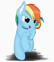 Size: 3500x4000 | Tagged: safe, artist:arcane-thunder, derpibooru import, rainbow dash, pegasus, pony, female, mare, open mouth, raised hoof, shadow, simple background, solo, white background