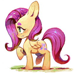 Size: 660x648 | Tagged: safe, artist:aruurara, fluttershy, pegasus, pony, female, mare, raised hoof, solo