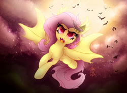 Size: 1300x950 | Tagged: safe, artist:joakaha, fluttershy, flutterbat, flying, solo, spread wings