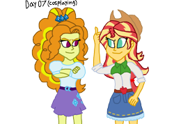 Size: 2000x1425 | Tagged: safe, artist:ktd1993, adagio dazzle, applejack, rarity, sunset shimmer, equestria girls, 30 day otp challenge, clothes, cosplay, costume, female, implied applejack, implied lesbian, implied rarijack, implied rarity, implied shipping, lesbian, rarijack, shipping, simple background, sunsagio, transparent background