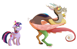 Size: 1201x765 | Tagged: safe, artist:c-puff, derpibooru import, discord, twilight sparkle, twilight sparkle (alicorn), alicorn, draconequus, pony, princess twilight sparkle (episode), asscord, butt, female, mare, nothing at all, plot, scene interpretation, simple background, the simpsons, towel, transparent background, twilight is not amused, unamused