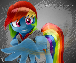 Size: 1181x984 | Tagged: safe, artist:supermare, derpibooru import, rainbow dash, pegasus, pony, beanie, crossover, delsin rowe, hat, infamous, infamous second son, solo, video game