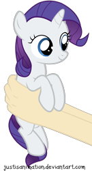 Size: 3778x6972 | Tagged: safe, artist:justisanimation, rarity, human, pony, unicorn, cute, female, filly, filly rarity, hand, holding a pony, justis holds a pony, offscreen character, raribetes, simple background, smiling, solo focus, transparent background, vector, younger