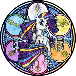 Size: 2100x2100 | Tagged: safe, artist:akili-amethyst, rarity, pony, unicorn, dive to the heart, keys of harmony, kingdom hearts, multicolored hair, rainbow hair, rainbow power, rainbow power-ified, rainbow tail, solo, stained glass