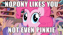 Size: 610x343 | Tagged: safe, pinkie pie, earth pony, pony, image macro, meme, op is a cuck, reaction image