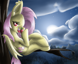 Size: 1024x841 | Tagged: safe, artist:manfartwish, fluttershy, apple, flutterbat, licking, solo