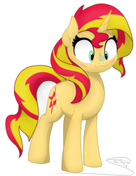 Size: 1939x2500 | Tagged: safe, artist:soctavia, sunset shimmer, butterfly, pony, unicorn, blushing, butterfly on nose, cute, female, insect on nose, mare, shimmerbetes, simple background, smiling, solo, transparent background, wavy mouth