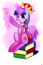 Size: 2000x3000 | Tagged: safe, artist:derpiliciouspony, derpibooru import, twilight sparkle, twilight sparkle (alicorn), alicorn, pony, book, cape, clothes, crown, cute, female, magic, mare, scepter, solo