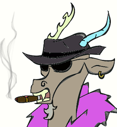 Size: 342x371 | Tagged: artist needed, safe, derpibooru import, discord, cigar, ear piercing, hat, piercing, solo