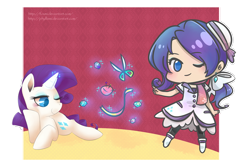 Size: 800x539 | Tagged: safe, artist:foxmi, artist:phyllismi, rarity, human, collaboration, chibi, gem, human ponidox, humanized, magic, scissors, telekinesis