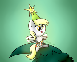 Size: 2500x2000 | Tagged: safe, artist:vcm1824, derpy hooves, chibi, christmas, christmas lights, christmas tree, holiday, solo, tree