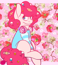 Size: 1346x1500 | Tagged: safe, artist:cardigan-poni, pinkie pie, earth pony, pony, candy, clothes, headphones, solo, sweater