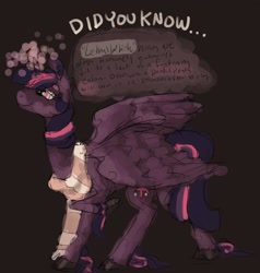 Size: 2000x2104 | Tagged: safe, artist:weepysheep, derpibooru import, twilight sparkle, twilight sparkle (alicorn), alicorn, pony, clothes, dark, fun facts, scarf, speech bubble