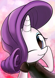 Size: 429x607 | Tagged: safe, artist:dori-to, part of a set, rarity, pony, unicorn, clothes, cute, looking at you, raribetes, solo, wink