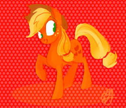 Size: 1280x1100 | Tagged: safe, artist:egriz, applejack, earth pony, pony, abstract background, raised hoof, solo