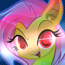 Size: 2000x2000 | Tagged: safe, artist:xwhitedreamsx, fluttershy, bust, flutterbat, portrait, solo, tongue out