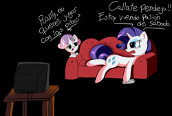 Size: 2972x2000 | Tagged: safe, artist:appleponi, artist:backgrounduser, rarity, sweetie belle, pony, unicorn, argentina, spanish, taringa, translated in the comments, vulgar