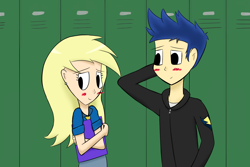 Size: 1500x1000 | Tagged: safe, artist:icywindthepony, derpy hooves, flash sentry, human, equestria girls, best friends, blushing, derpsentry, female, humanized, male, shipping, straight