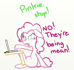 Size: 816x769 | Tagged: safe, artist:evetssteve, pinkie pie, earth pony, pony, 4hoof, computer, solo