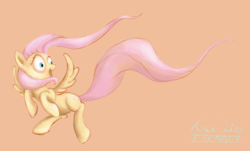 Size: 1612x971 | Tagged: safe, artist:annlies, fluttershy, pegasus, pony, female, mare, scared, solo