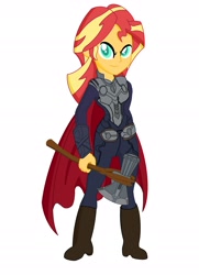 Size: 2162x2991 | Tagged: safe, artist:terrorking10, sunset shimmer, equestria girls, avengers, avengers: infinity war, commission, crossover, marvel, simple background, solo, thor, white background