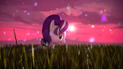 Size: 1920x1080 | Tagged: safe, artist:r-3399, starlight glimmer, pony, 3d, field, lens flare, smiling, solo, source filmmaker, twilight (astronomy)