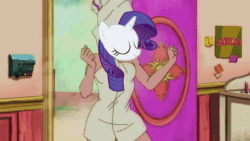 Size: 720x406 | Tagged: safe, rarity, animated, barely pony related, dancing, eyes closed, major lazer, smiling, solo, towel, wat