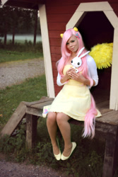 Size: 2212x3318 | Tagged: safe, artist:sewingintherain, fluttershy, human, clothes, cosplay, costume, dress, irl, irl human, photo, solo