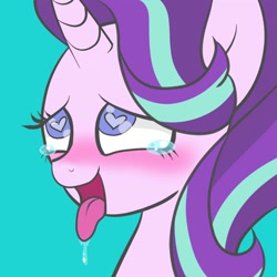 Size: 1000x1000 | Tagged: safe, artist:cherry days, artist:cherrydayz, starlight glimmer, pony, unicorn, ahegao, blushing, crying, drool, heart eyes, open mouth, solo, tears of pleasure, teary eyes, tongue out, wingding eyes