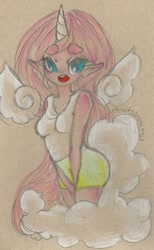 Size: 993x1617 | Tagged: safe, artist:caseydrawings, fluttershy, alicorn, human, elfification, fluttercorn, horned humanization, humanized, race swap, solo, traditional art, winged humanization