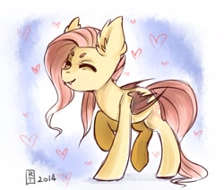 Size: 2308x1957 | Tagged: safe, artist:yukomaussi, fluttershy, eyes closed, flutterbat, happy, raised hoof, solo, walking