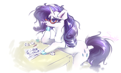 Size: 1024x623 | Tagged: safe, artist:sverre93, rarity, pony, unicorn, female, glasses, horn, mare, purple mane, solo, white coat