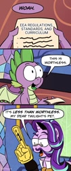 Size: 505x1200 | Tagged: safe, artist:pony-berserker edits, edit, spike, starlight glimmer, dragon, pony, unicorn, eea, female, foam finger, gravity falls, male, mare, meme, pince-nez, this is worthless, winged spike