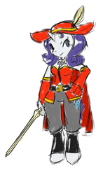 Size: 540x916 | Tagged: safe, artist:brownie-bytes, part of a set, rarity, anthro, final fantasy, hat, rapier, red mage, solo