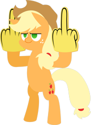 Size: 1838x2528 | Tagged: safe, artist:zacatron94, applejack, earth pony, pony, bipedal, double deuce, fuck you, middle finger, simple background, solo, transparent background, vulgar